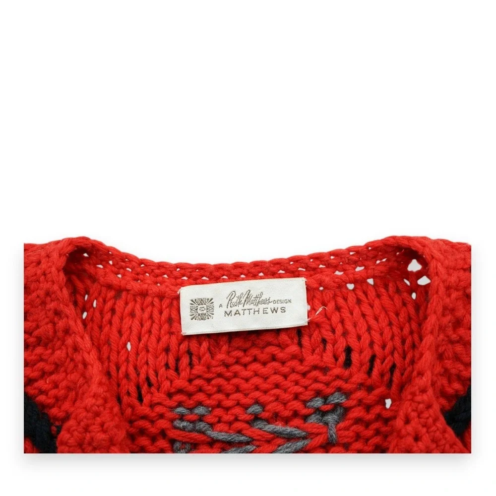 VTG Ruth Matthews Design Open Front Crochet Cardigan‎ ~ Size Small ~ Red